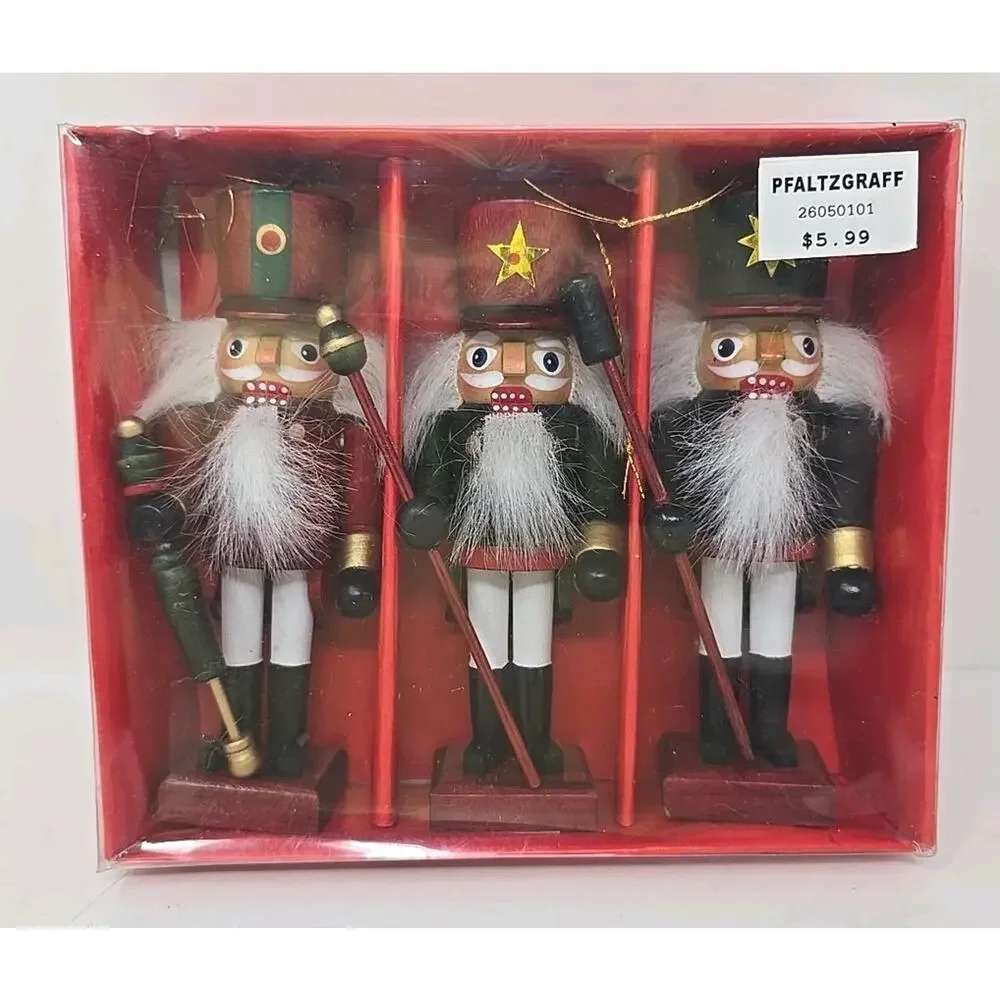 1990's‎ Pfaltzgraff Nutcracker Soldier Wooden Christmas Ornaments New U269